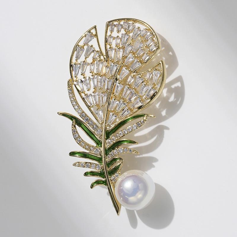 Bo Xin Yun Women s Exquisite High-End Pearl Feather Brooch - Modern Chinese Style Lapel Pin