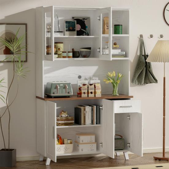 Kitchen Cabinet Visible Door Sideboard with Microwave Stand Opening Shelves Wine Drawer Design Pantry Storage Dining Room Furniture