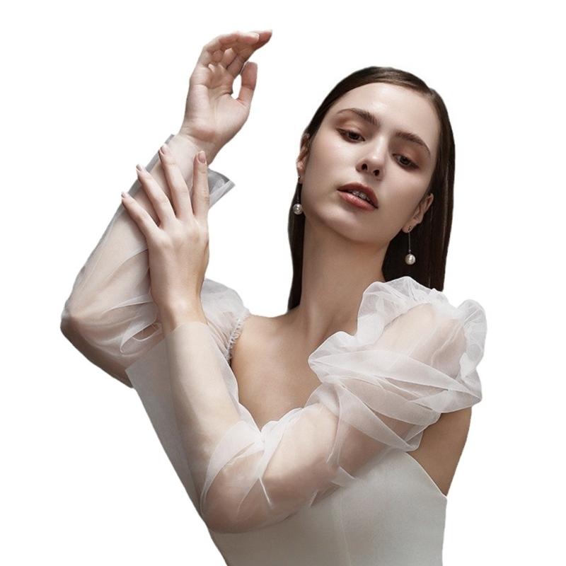 Seethrough Arm Sleeves Sheer Gloves For Bride Wedding Gowns And Formal Occasion Shoulder Length Gloves for Banquets