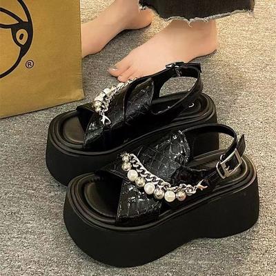 Height-increasing Platform Sandals Women's 2025 New Summer Wear High-end Silver European Station Muffin Beach Sandals