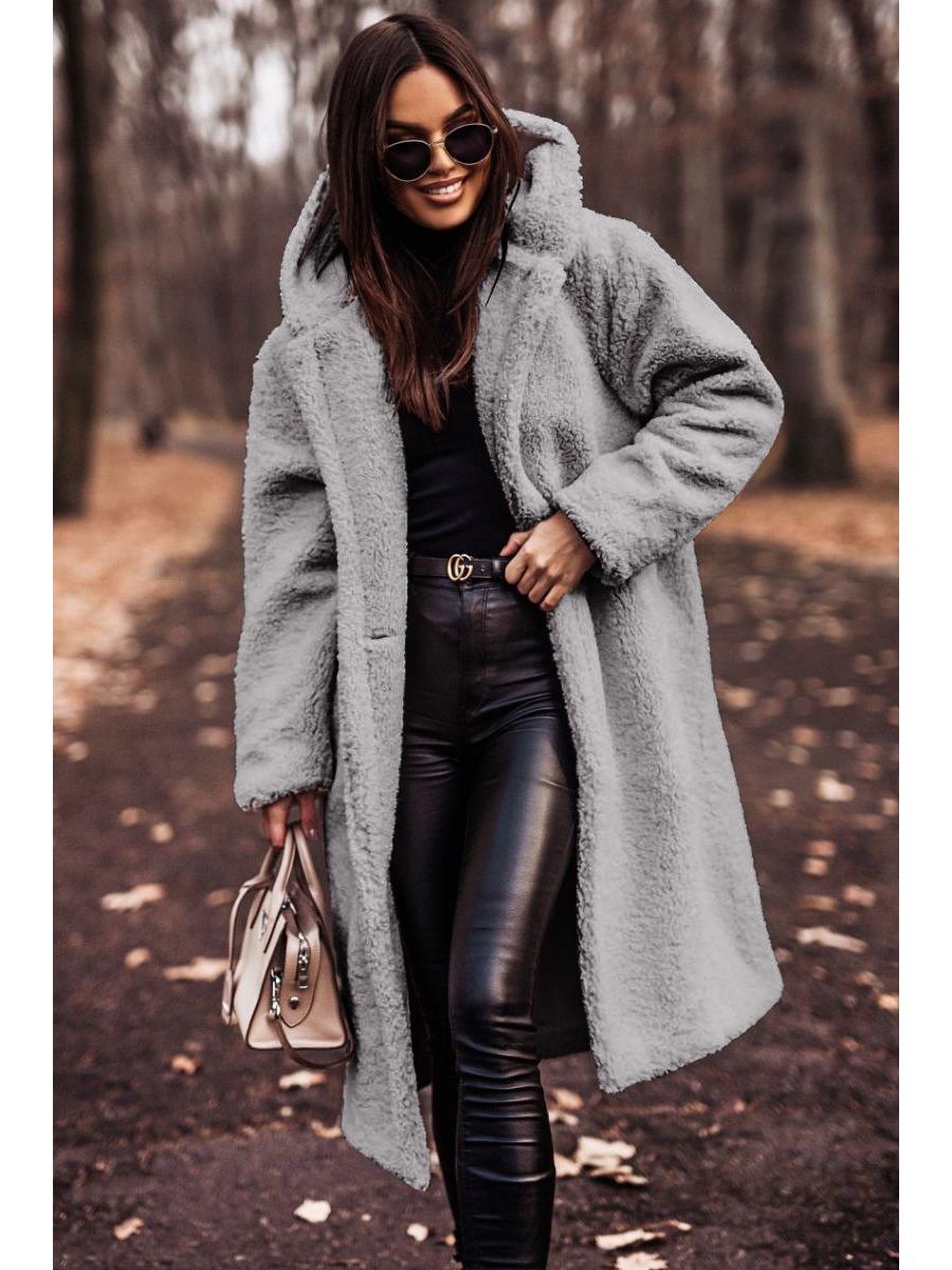 

Жіноче довге вовняне пальто з довгими рукавами на осінь/зиму 2024 Medium срібло сірий колір