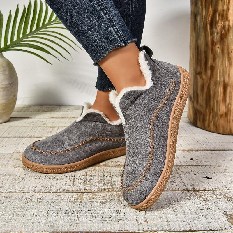 Fashion 2025 Winter New Women's Retro Warm Low Top Casual Cotton Shoes Concise Design Solid Color Comfortable Versatile Plush Flat Shoes