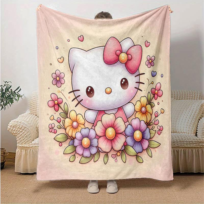 1pc Hello Kitty in a Garden of Flowers Blanket, Soft Throw for Home Decor, Perfect Gift for All Seasons, Living Room, Travel, Camping, Car Blankets, B