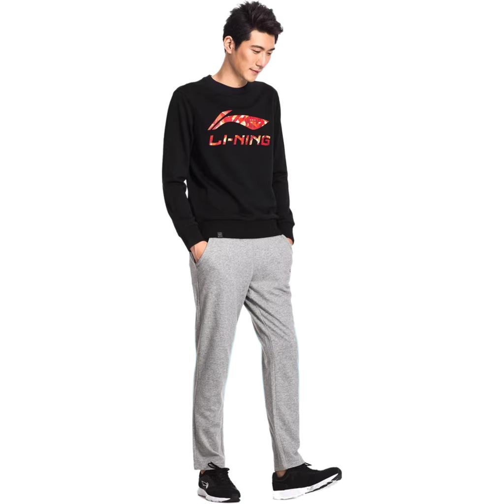 Li-Ning Logo Embroidered Knit Sports Casual Pullover Sweatshirt Long Sleeve Men Tops Black AWDR607-2