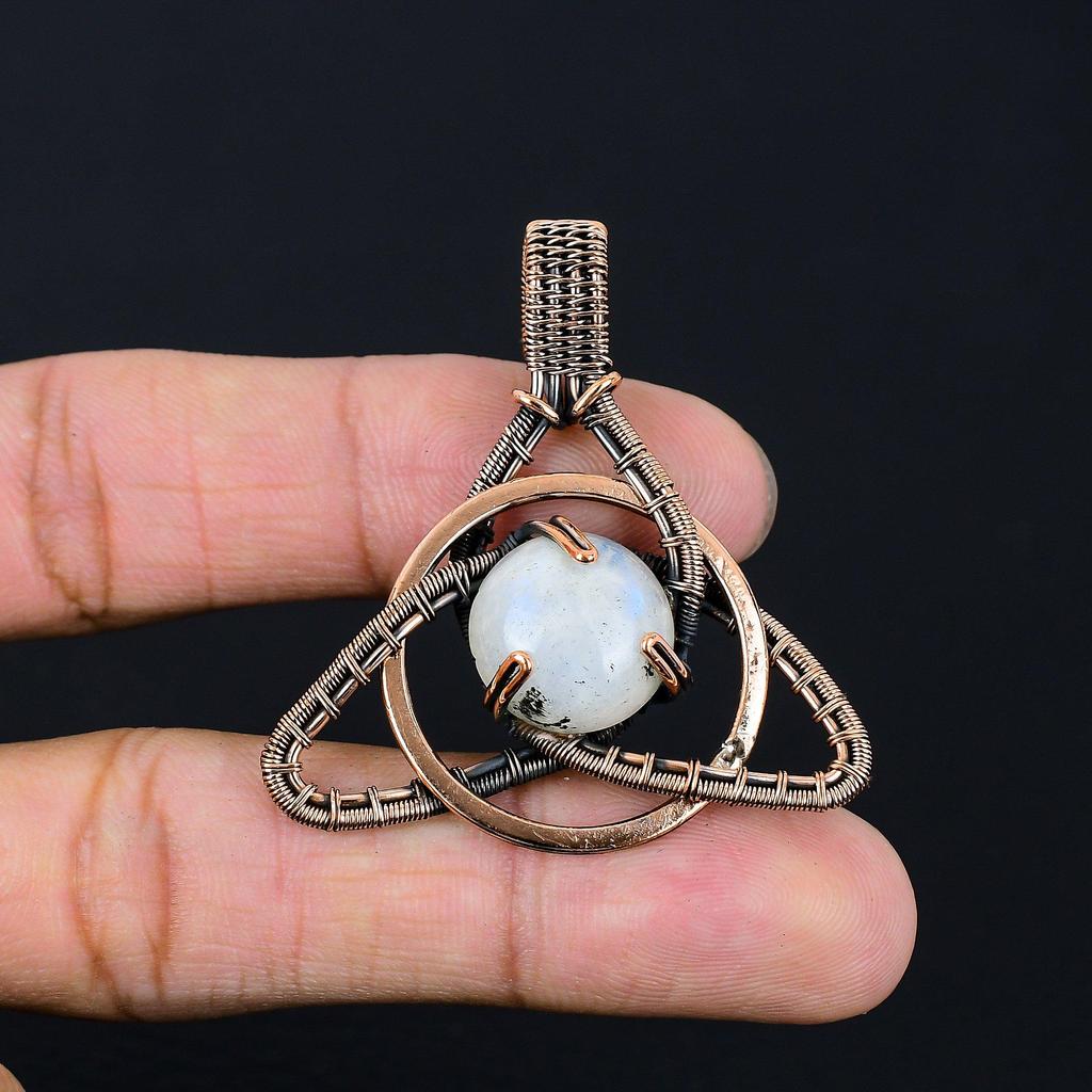 Moonstone Gemstone Handmade Pure Copper Wire Wrapped Wonderful Jewelry Pendant