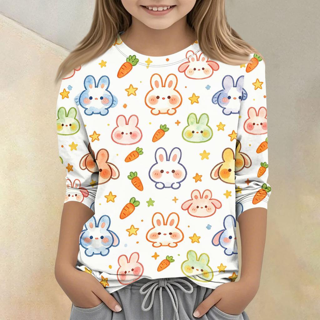Kids Animal Print Crew Neck Three Quarter Sleeve Casual T Shirt Soft Comfortable Fit Lightweight Fabric Suitable for Everyday Wear