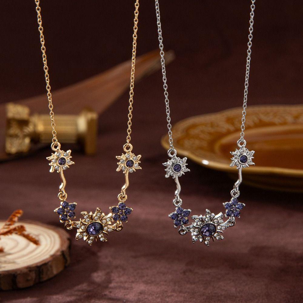 Zinc Zinc Zinc Alloy Sun Flower Chain Neck Jewelry Rhinestone Necklace Women Retro Star Necklace  Gifts