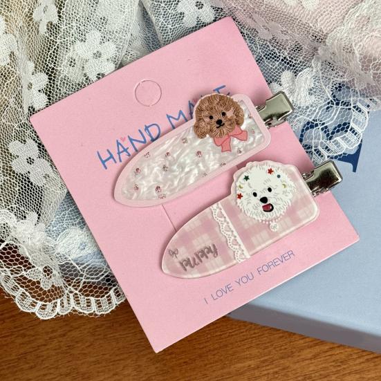 1 Pair Cartoon Dog Acrylic Hair Clips Non-Slip Bangs Side Hair Clamp Puppy Decorative Hairpin Women Girls Hair Accessories