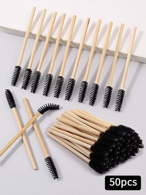 50 Stück Bambusgriff Wimpernbürste Make-up Pinsel Wimpernverlängerung Mascara Stäbchen Applikatoren Wimpern Lockenkamm Make-up Werkzeuge