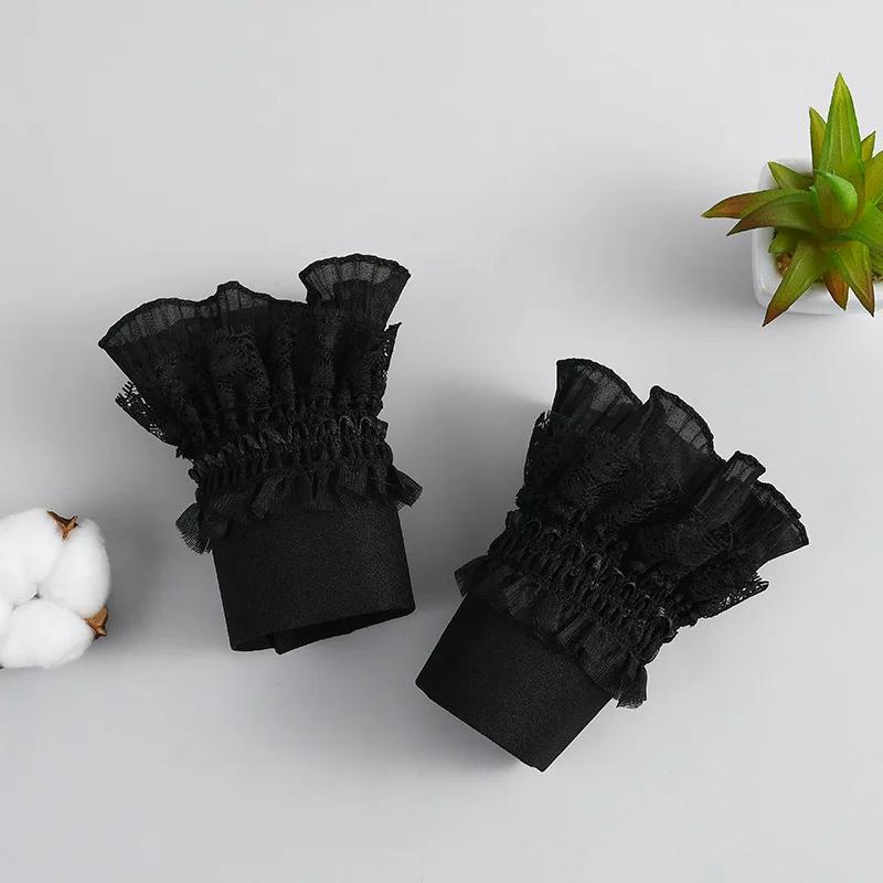 New Fake Flare Sleeves Women Lace Floral Pleated Fake Cuff Ruffles Wrist Warmer Solid Color Detachable Fake Sleeves