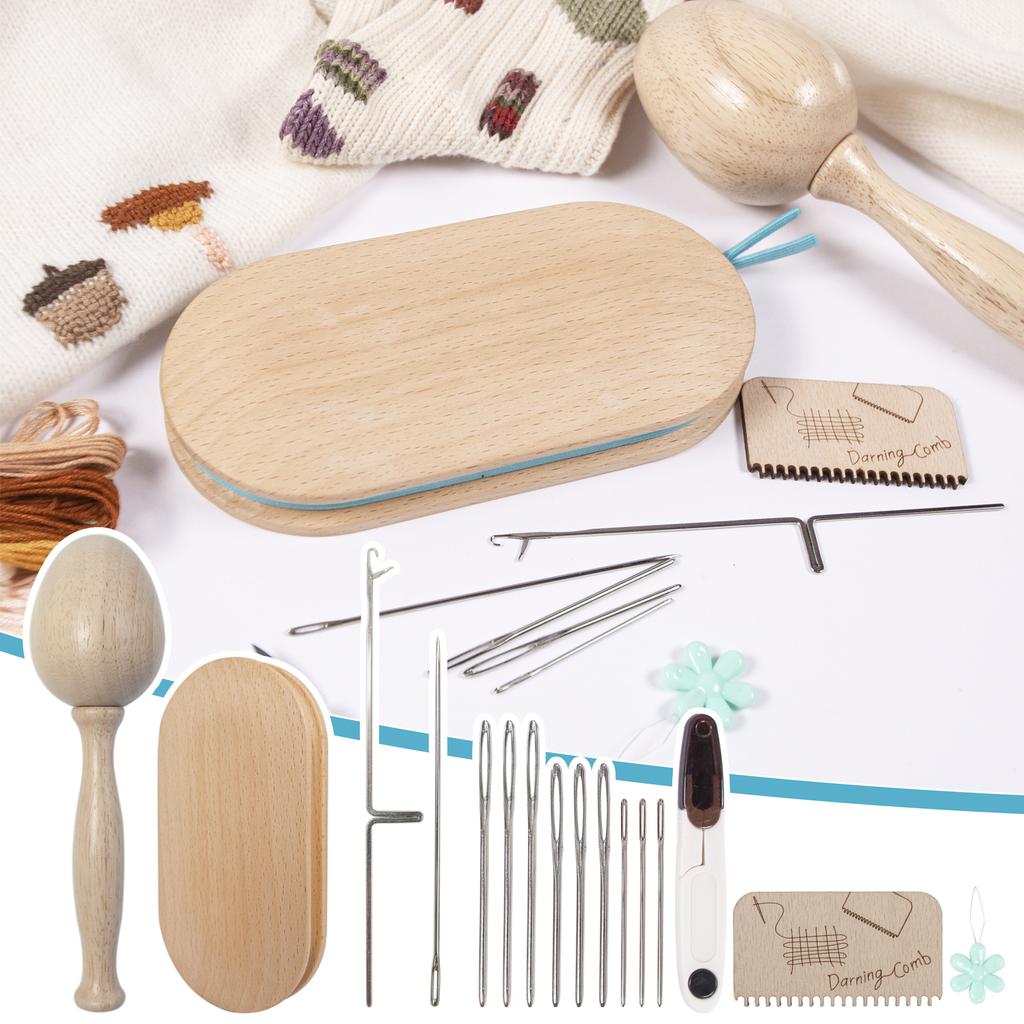 Elliptical Darning Tool Set Beechwood Craft Knitting Repair Kit for Garment Mending | Complete Accessory Set