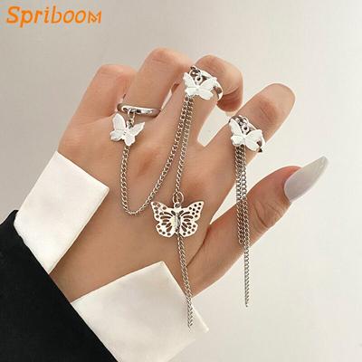 Punk Butterfly Chain Rings Set Two Open Finger Ring Hip Hop Multi -Layer Personality Adjustable Anillos Party Jewelry Accessories