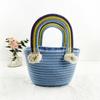 Rainbow cotton thread bag, hand-held straw cotton rope, handmade basket, seaside messenger holiday, beach bag versatile