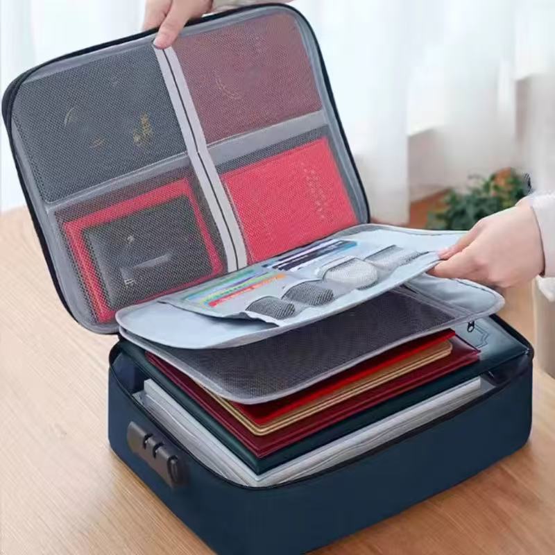 

Large Capacity Document and Certificate Organizer Bag for Home Use Including Certificate Passport Card Holder Folder, and File Organization синій