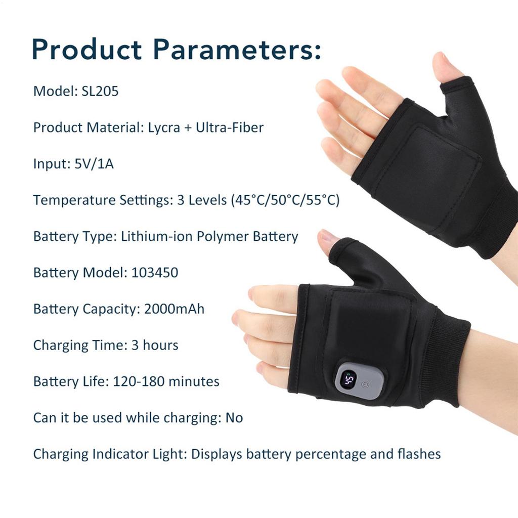 USB Electric Heating Gloves for Men Motorcycle Gloves for Outdoor Work Sports Fingerless Cycling Gloves for Driving Cycling