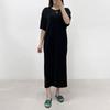 Mizqz Women Summer Pastel Ribbed Pleated Short Sleeve Long Dress Side Slit