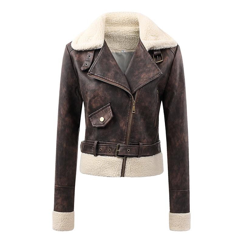 Leather jacket women's fur collar new top autumn and winter short PU locomotive suit slim winter leather jacket