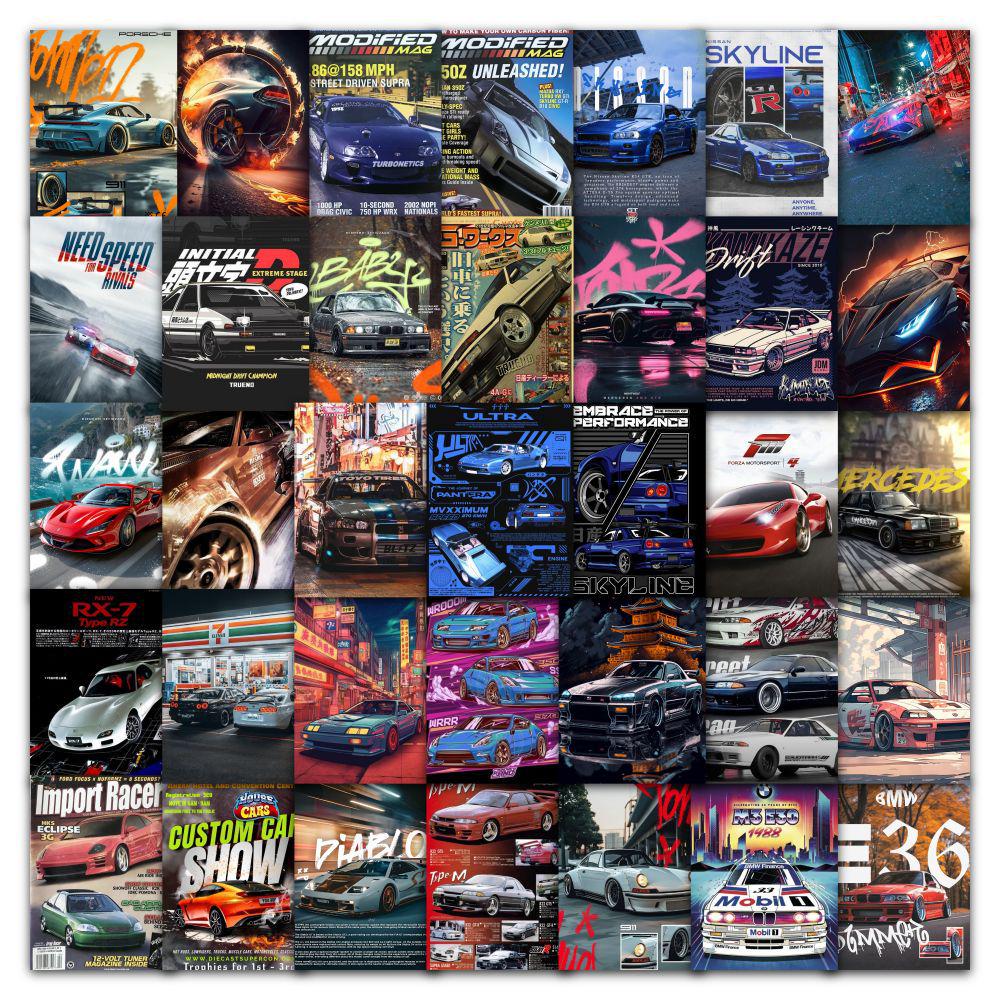 63 Cool Graffiti Car Stickers: Sports, Racing Cars & More - Waterproof for Helmets & Journals