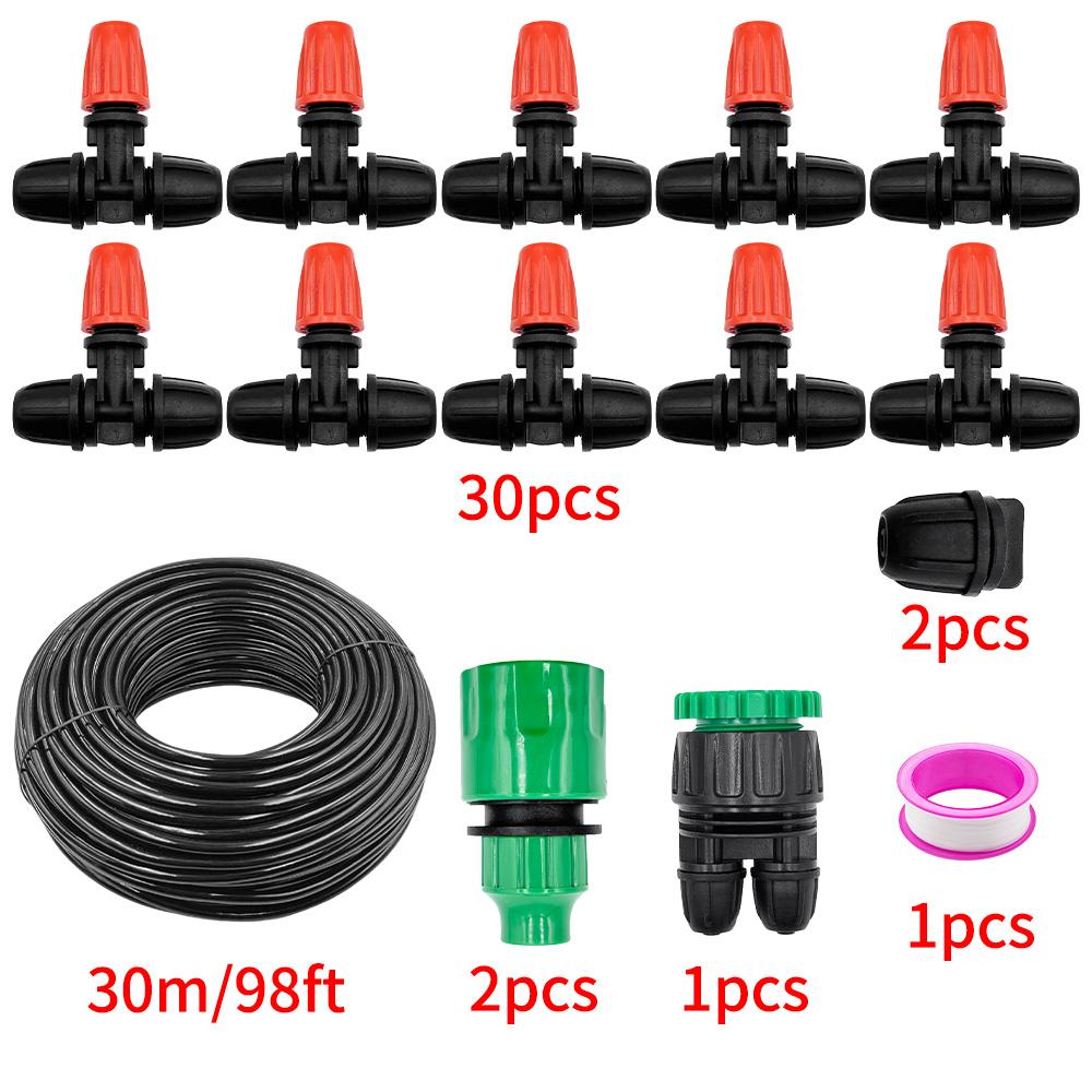 10M-30M DIY Automatic Plant Watering System Mist Irrigation Kit, 1/4" Drip Tubing with Two-Ways Connector and Locking Misters