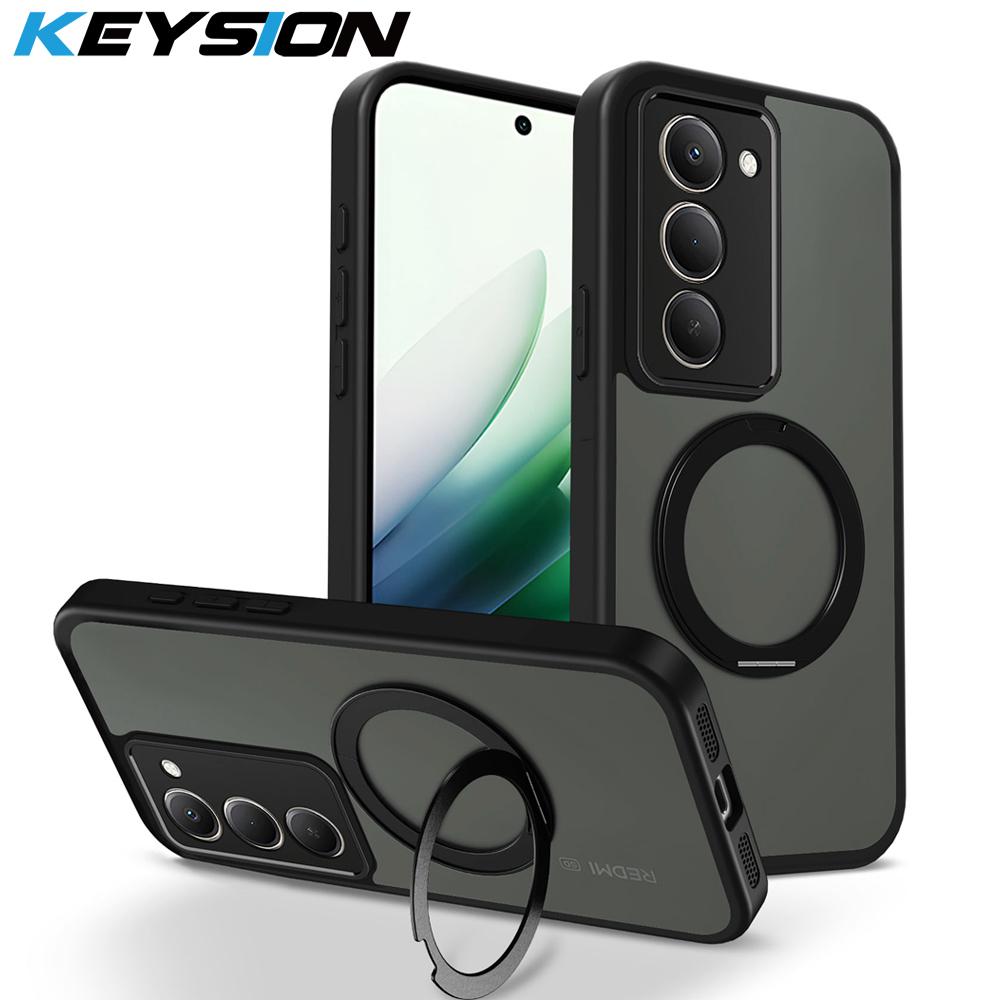 KEYSION 360° Rotating Ring Stand Magnetic Phone Case for Redmi 15 5G 169.5mm Matte Translucent Shockproof Cover for Xiaomi POCO M8s 5G