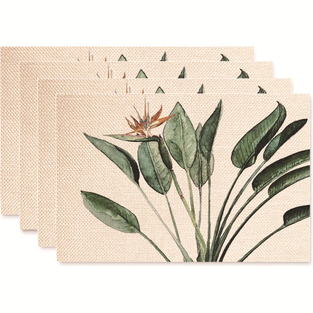 Monstera Design Linen Placemat Heat Resistant Dining Table Mats for Plant Lovers Horticultural Theme Tableware Mats Daily Use