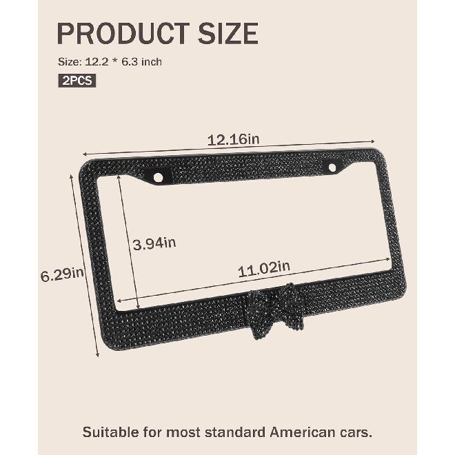 License Plate Frame,Cute Car Accessories Stainless Steel Crystal Car Plate Covers,Shiny Rhinestones Premium License Plate Holder With Mounting