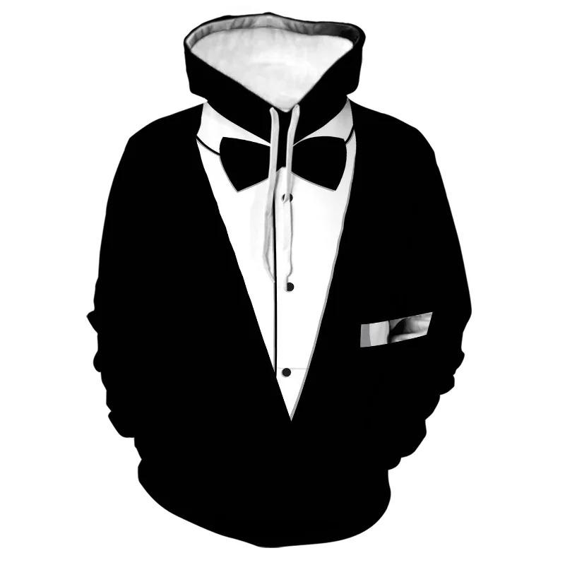 

Autumn Men Fake Two Pieces Hoodie Cosplay Tie Print Pullover Adult Kids Casual Hooded Clothing Boys Girls Fashion Coat with Hat 4XL