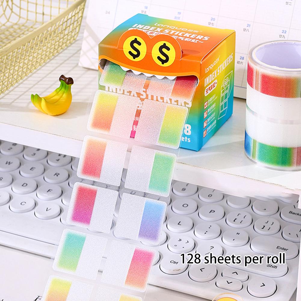 128 Sheets/Roll Pearlescent Transparent Index Sticker Colorful Funny Sticky Notes Marking Note Memo Pad Students Writing Supplies