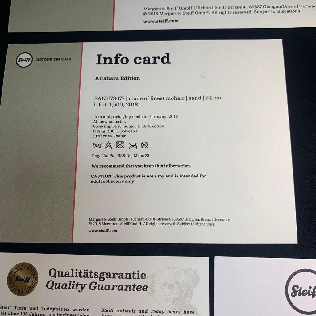 [USED] Steiff Authentic Teddy Bear Kitahara Edition