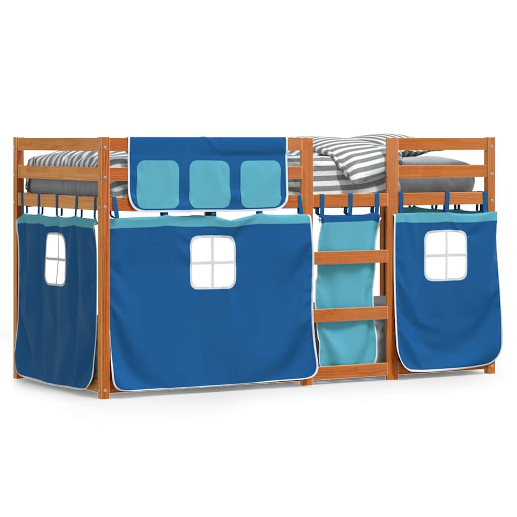 Vidaxl Bunk Bed with Curtains, Blue, 80X200 Cm, Pine