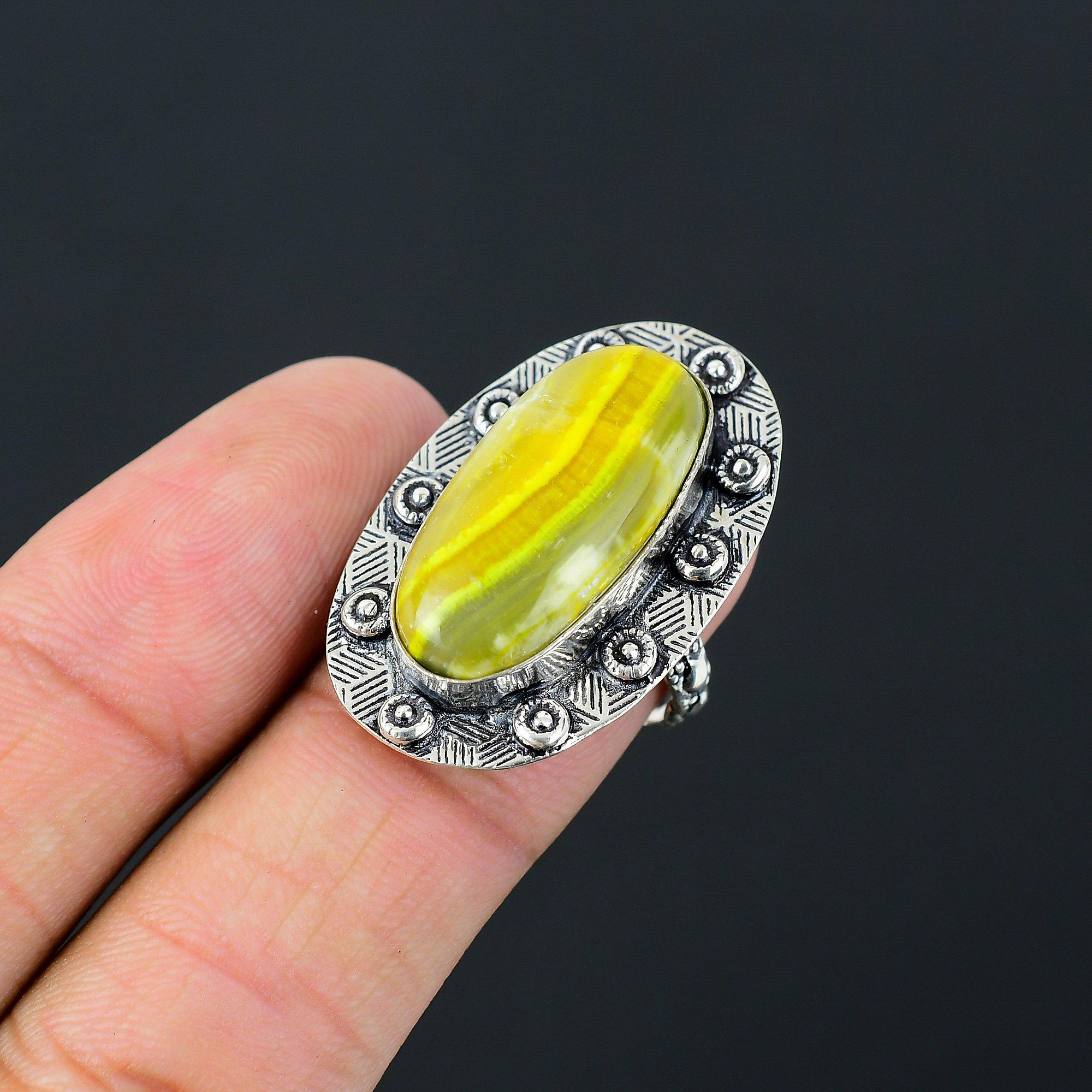 

Gift For Women Promise Ring Size 7.5 925 Silver Natural Bumble Bee Jasper 7.5