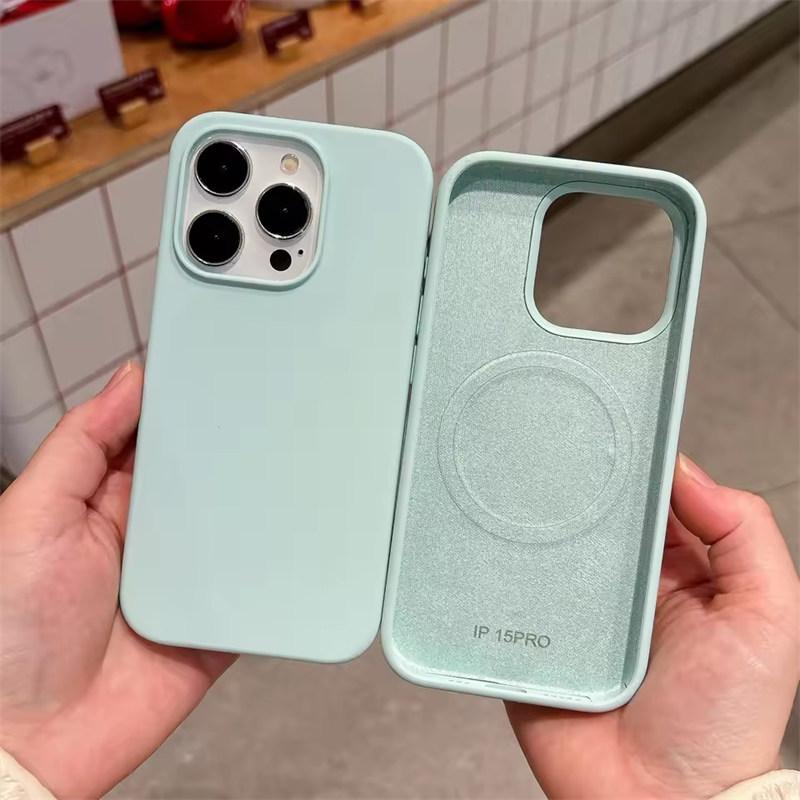 

Магнитный чехол из жидкого силикона для беспроводной зарядки Magsafe для iPhone 17 Air 16 Pro Max 15 Plus 14 13 iPhone 17 Pro Max циан