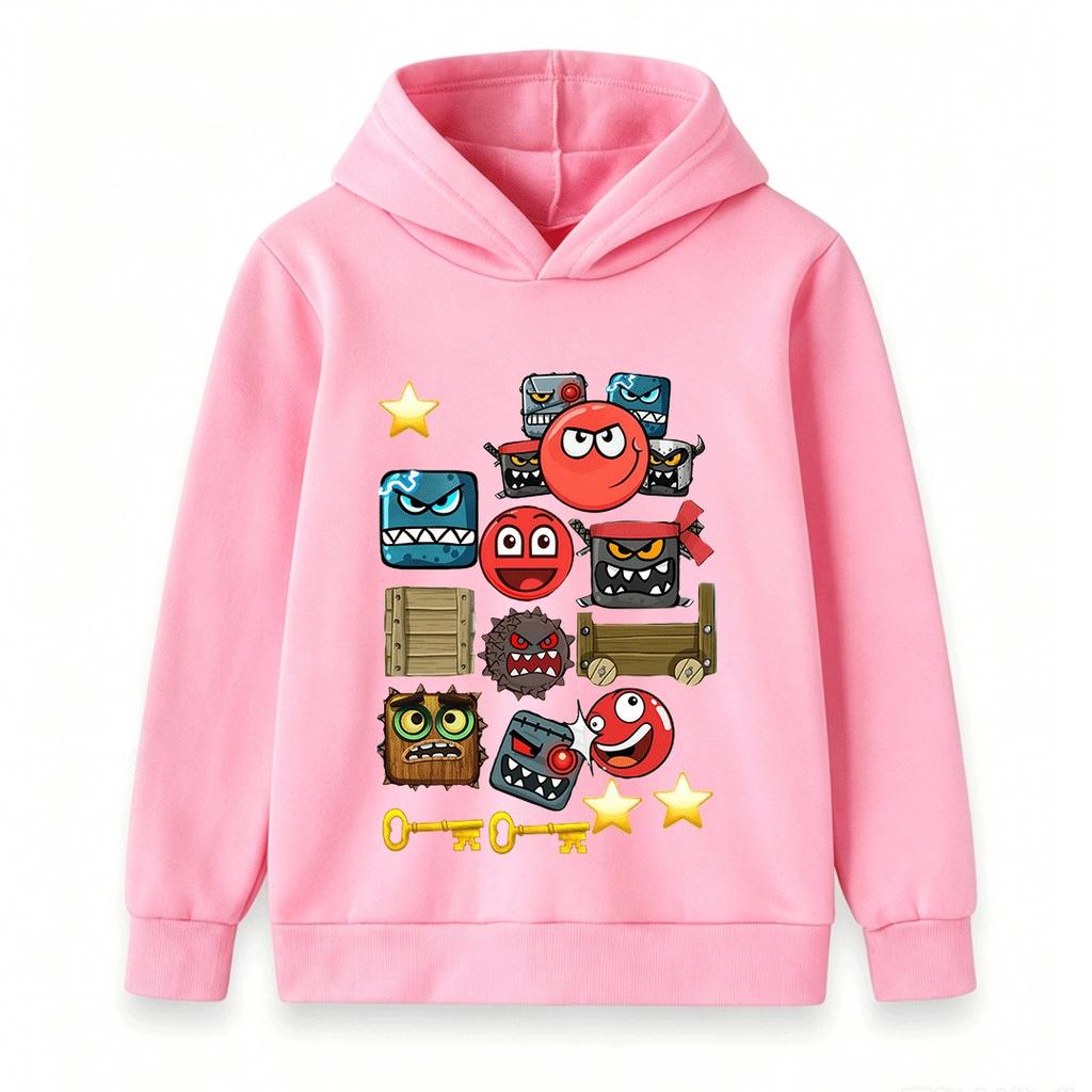Kids Boys Girls Hoodie Cartoon Red Ball Angry Monsters Print Casual Pullover Hooded Sweatshirt For Children Daily Wear
