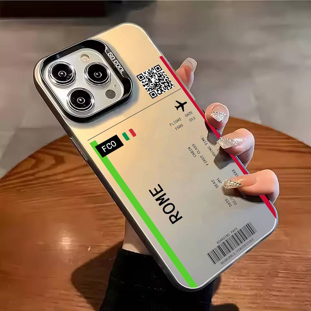Boarding Pass Plane Ticket Phone Case For iPhone 17,16,15,14,13,12,11,Pro Max,Plus Candy Silver Cover