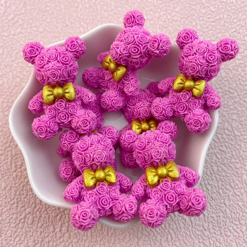 8Pcs New Valentine's Day Rose Petal Bow Tie Bear Flat Back Cartoon Scrapbook Figurine DIY Bow Decor Accessories Crafts