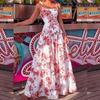 Sexy Elegant Off Shoulder Lace Up Maxi Dress Women Summer Flower Dress Waist Female Robe  S XXXL