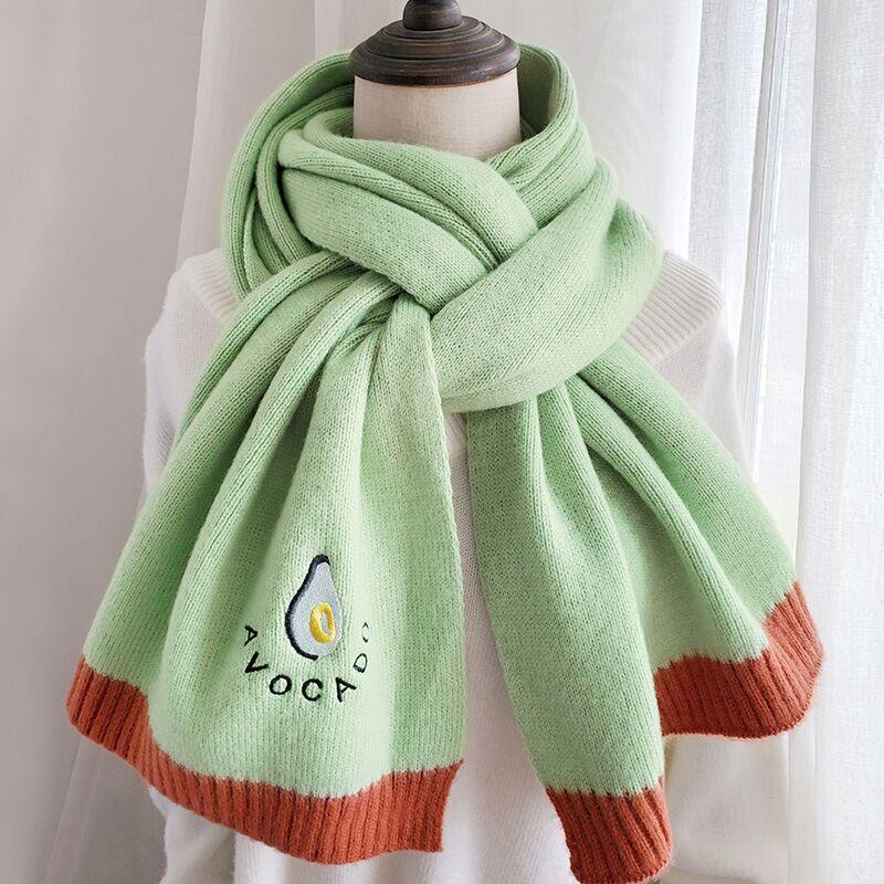 Avokado Stickad Scarf Dam Vinter Koreansk Vild Japansk Liten Fresh Girl Wool Scarf
