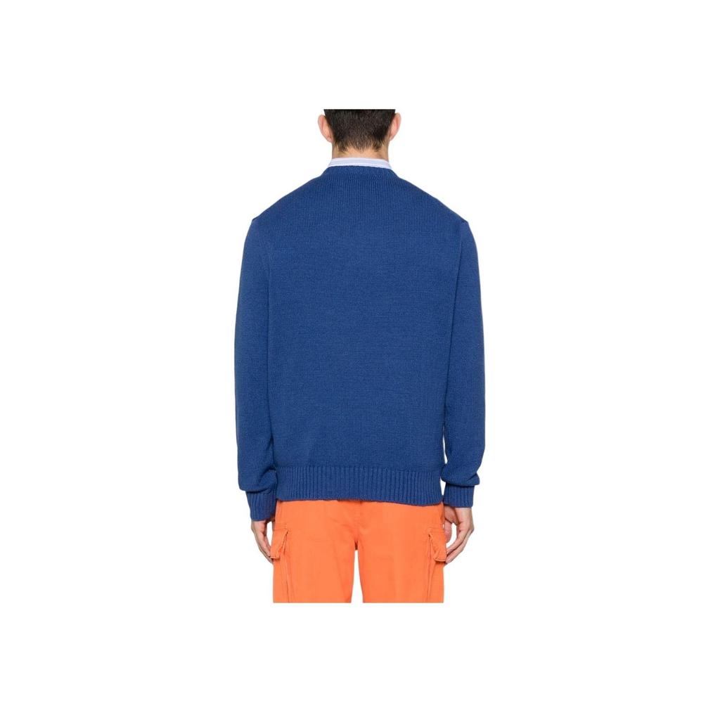 Polo Ralph Lauren Ss24 Round Neck Pullover Cartoon Animal Pattern Embroidered Slim Fit Long Sleeve Sweater Men Sweater Blue 710934020-001