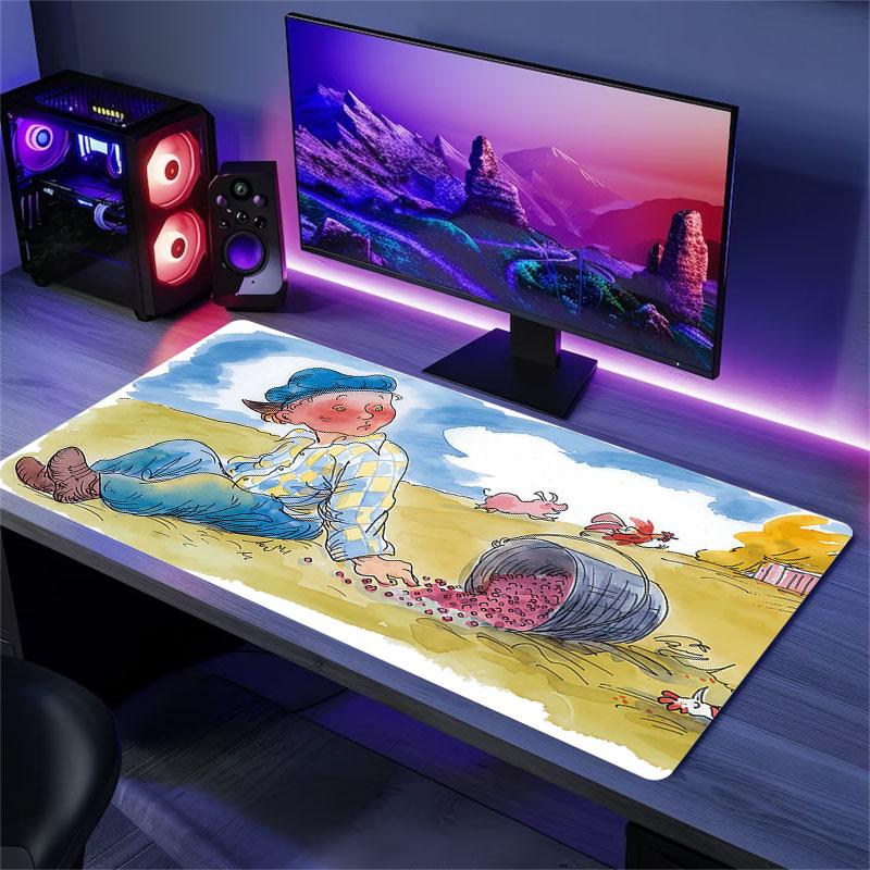 Emil of Lonneberga Art Mouse Pad, Large Gaming Desk Mat, Non-slip XXL Mousepad for Laptop & Tablet, Mini PC Playmat with Stitched Edges