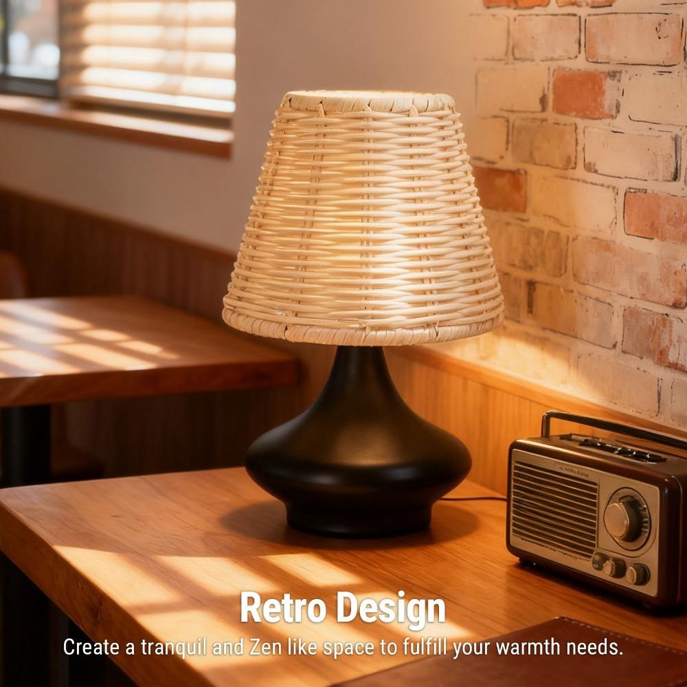 Bambusoidea Woven Rattan Table Lamp Handmade Woven End Table Lamp  Kitchen Counter
