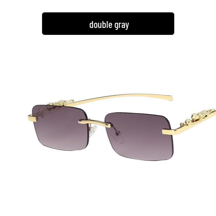 Cheetah Frameless Square Retro Leopard Metal Sunglasses 2022 Trend