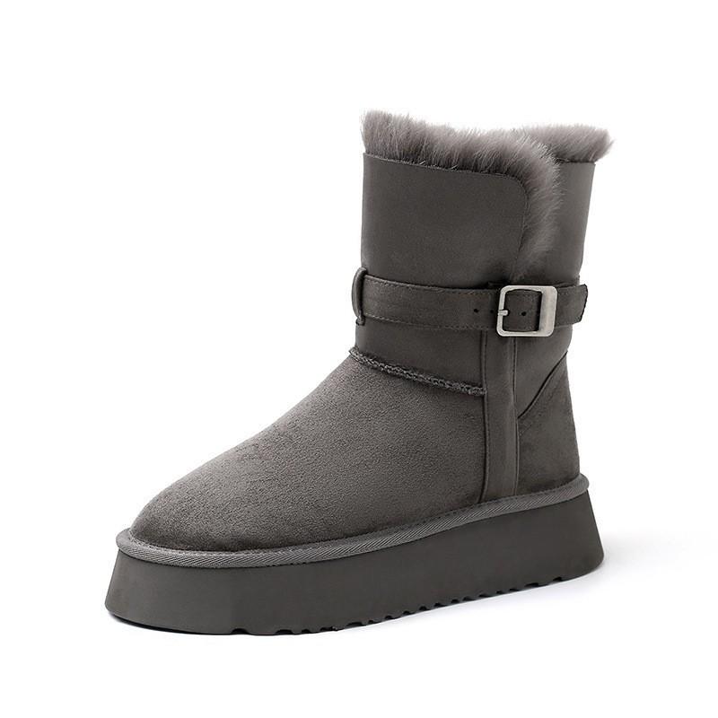 Grey Long Snow Boots Women's Non-slip Warm Thickened Velvet Platform Boots Northeast Snow Cotton Shoes Winter