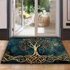 Life Tree Pattern Welcome Mat, Crystal Velvet Fabric, Silicone Backing, Rectangular Non-Slip Washable Entrance Carpet for Home, Bathroom Decor