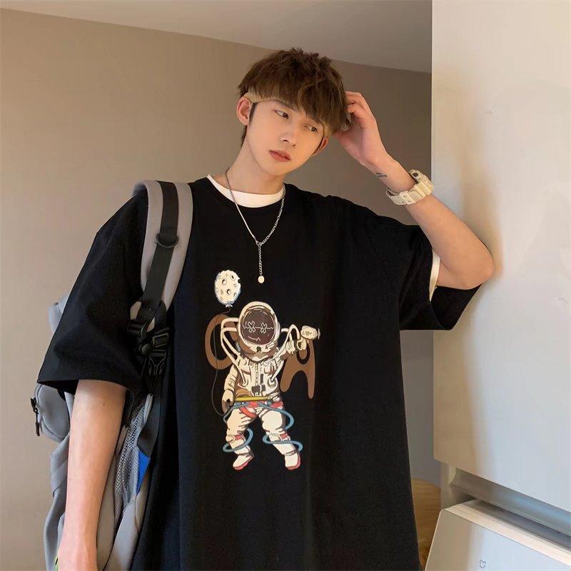 

Футболка с короткими рукавами для мужчин 2024 года, модная, с рукавом пять дюймов, универсальная, повседневная, свободная, студенческая, с короткими рукавами, повседневная, модная, с принтом 4XL чёрный