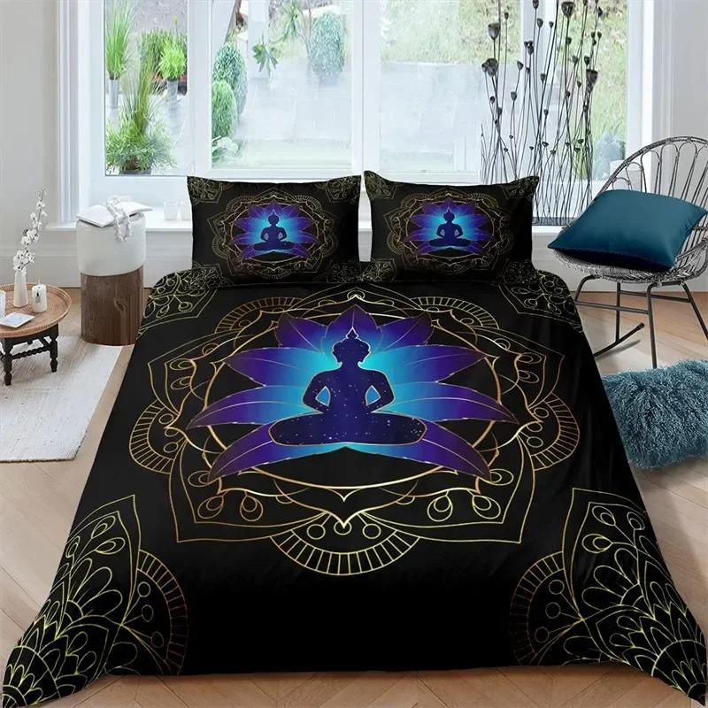 Bohemian Chakra Meditation Duvet Cover Relax Theme Yoga Bedding Set Exotic Mandala Lotus Comforter Cover Full King Bedroom Decor