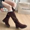 Coarse Heel High Heel Brown Short Boots Children's 2025 New Spring and Autumn Stacking Boots Western Cowboy Sichuan-Tibet High Boots Martin Boots
