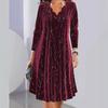 Abito alla moda con scollo a V a maniche lunghe con glitter per donna