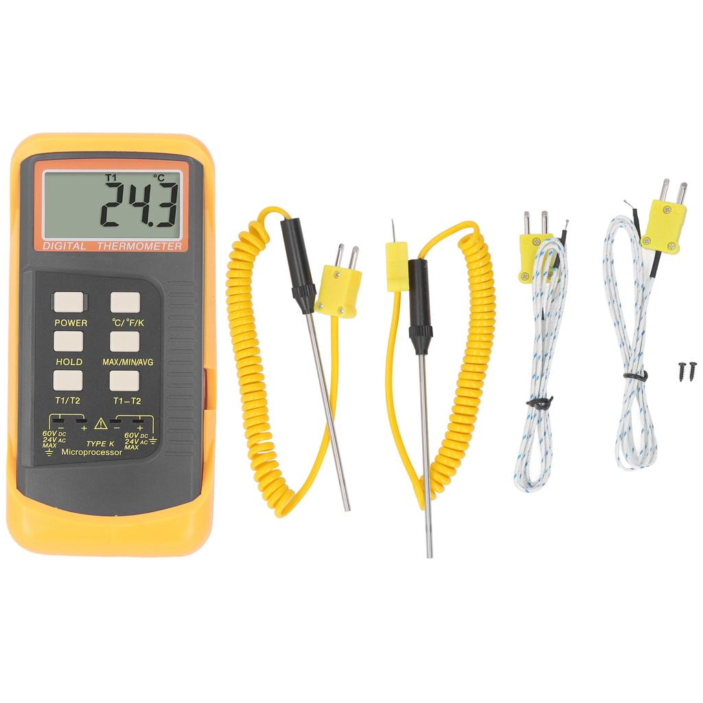 K Type Thermocouple Thermometer Dual Channel LCD Temperature Meter with 4 Probes DC60V AC24V Input