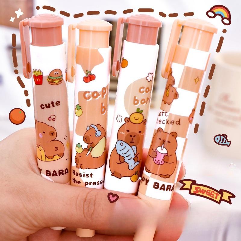 12Pcs Cute Retractable Capybara Eraser Clean Soft Pressing Pencil Eraser Stationery Mechanical Eraser Student Gift