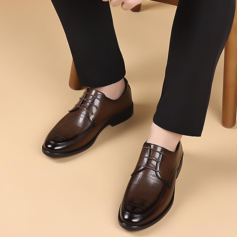 Fashion New Classic Flats Luxury Brand Shoes  Men's Elegant Black Dress Shoes Authentic Leather Lace Up Oxfords Business Social Footwear